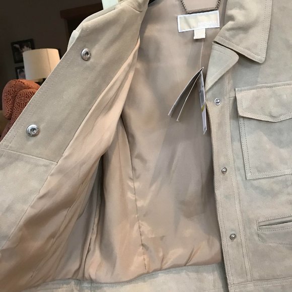 MICHAEL MICHAEL KORS Suede Leather Crop Jacket Khaki color Size M - Picture 7 of 10